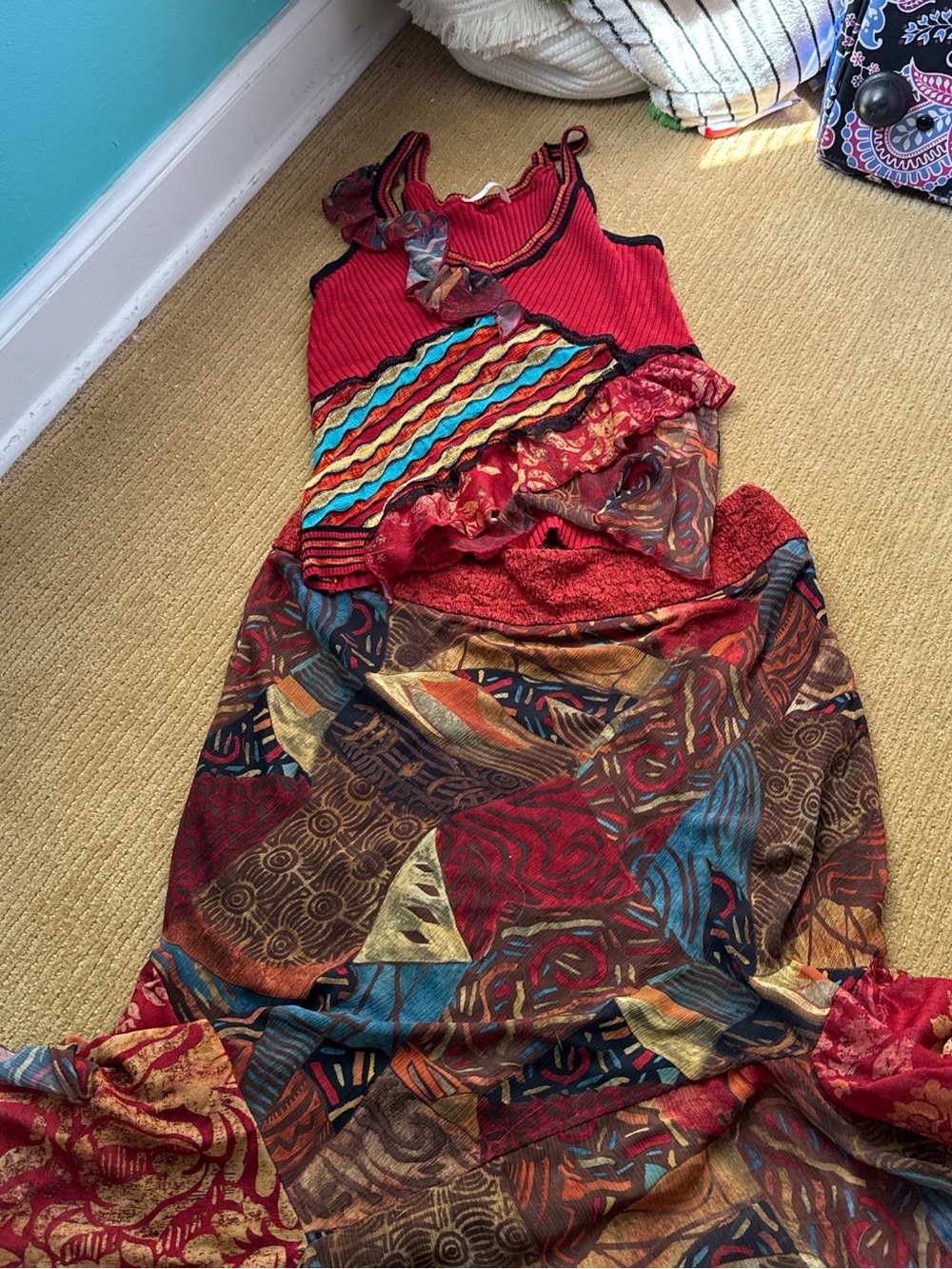 Euro Red Patterned Ruffle Set